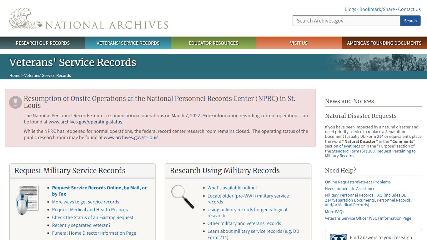 Veterans' Service Records | National Archives